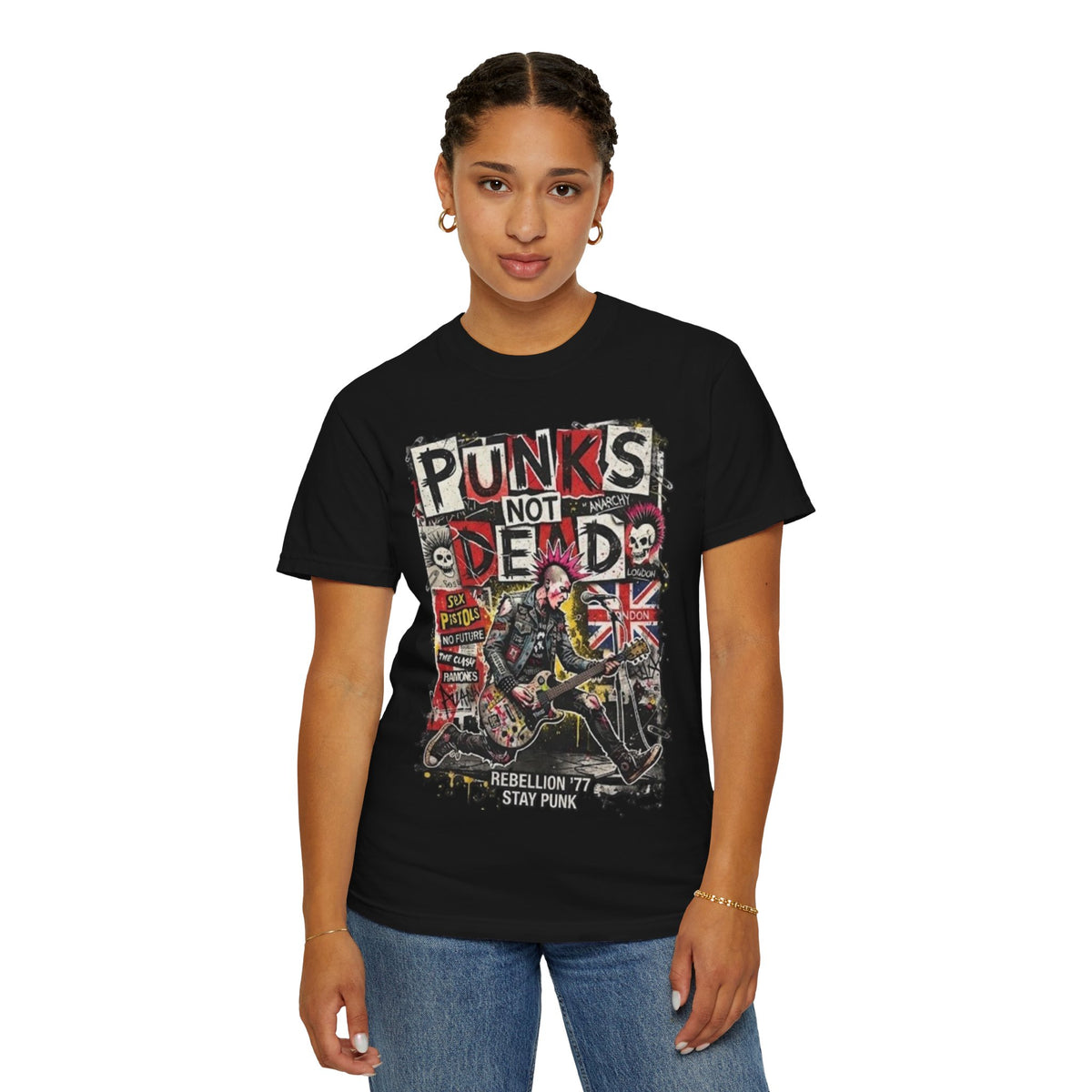 Camiseta gráfica Punks Not Dead | Camiseta de rebelión punk rock