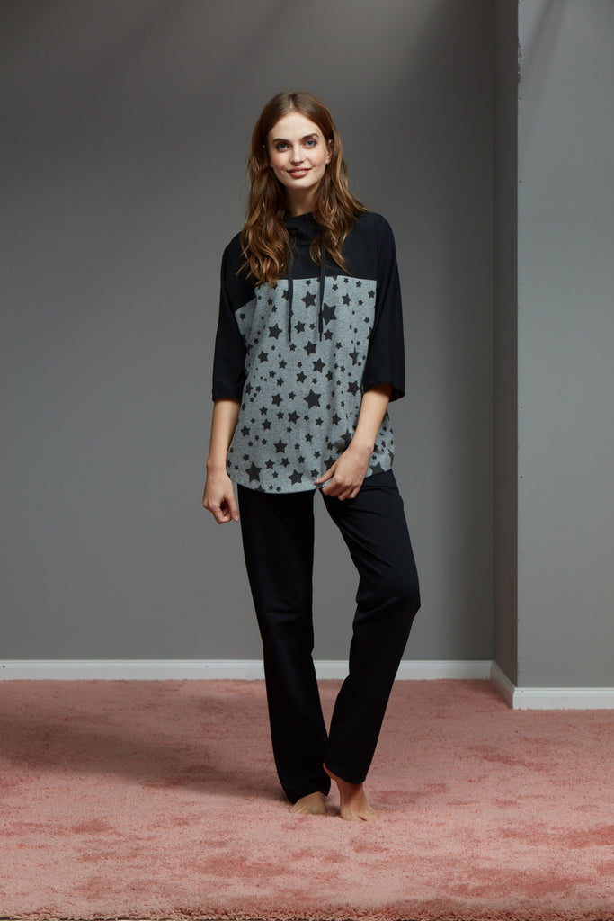 Loomerie Winter Loungewear Pajamas for Women Black and Grey with